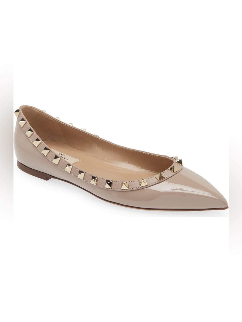 Valentino Garavani Nude Patent Rockstud Pointed Ballet Flat